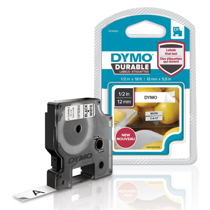 Dymo Cinta negro sobre blanco D1 etiquetas durable 12mm x 5.5m multicolor