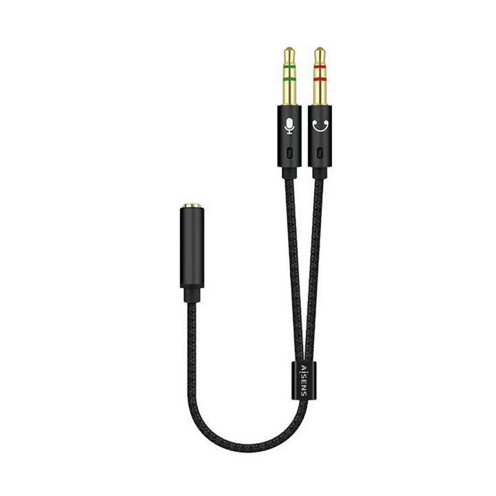 Aisens Adaptador Jack 3.5 4pines Hembra a 2xjack 3.5 3pines Macho 0.25m negro