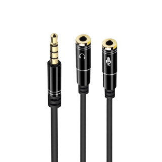 EWET cable de audio 3,5mm Macho/2 x 3,5mm Hembra 0,3 m Negro
