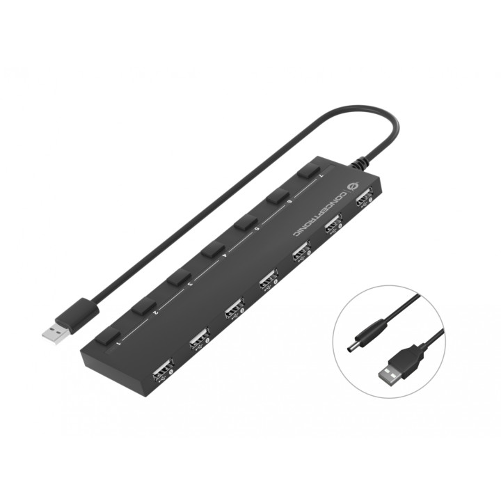 Conceptronic HUB de interfaz USB 2.0 480 Mbit/s Negro