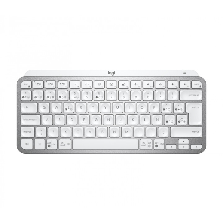Teclado Logitech MX Keys Mini RF Wireless + Bluetooth QWERTY Español Aluminio, Blanco