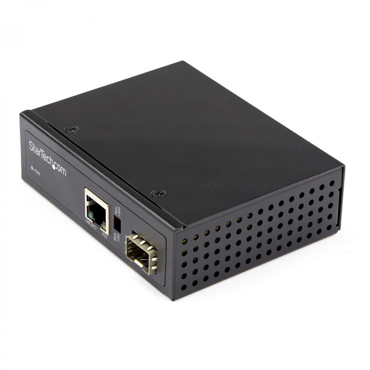 StarTech.com Conversor de Medios Ethernet Industrial PoE+ de Fibra a Ethernet de 60W - Convertidor SFP a RJ45 de Fibra