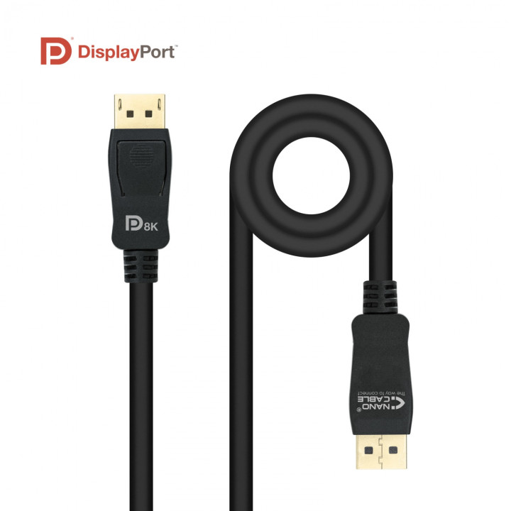 Nanocable Cable DISPLAYPORT 1.4 CERTIFICADO VESA, DP/M â€“ DP/M, Negro, 0.5 m