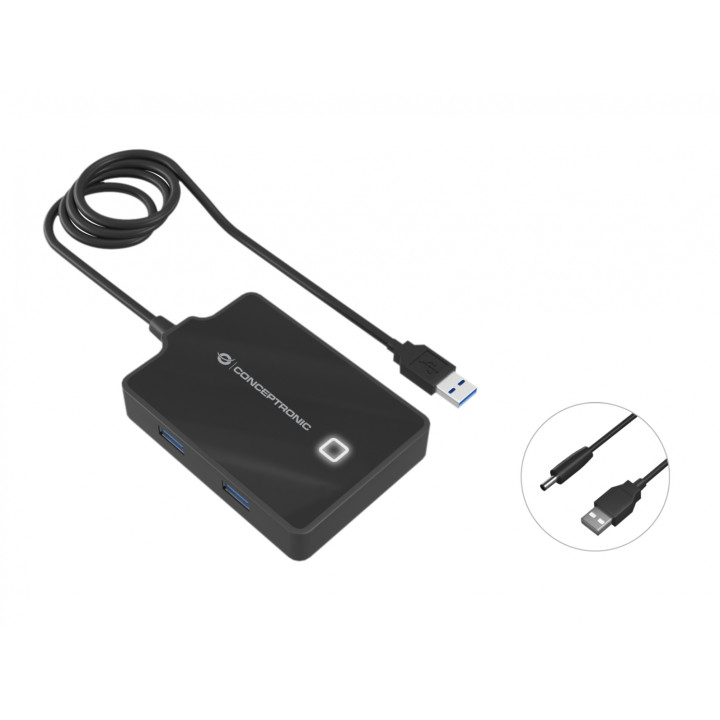 Conceptronic HUBBIES11B hub de interfaz USB 3.2 Gen 1 (3.1 Gen 1) Type-A 5000 Mbit/s Negro