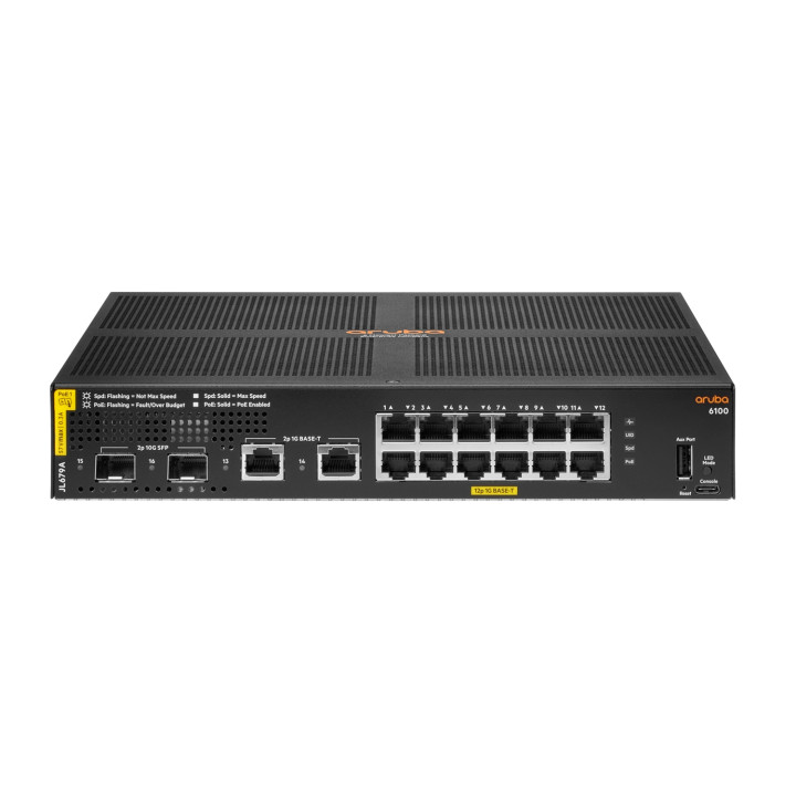 Hewlett Packard Enterprise Aruba 6100 12G Class4 PoE 2G/2SFP+ 139W Gestionado L3 Gigabit Ethernet (10/100/1000)...