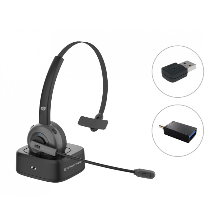 Conceptronic POLONA03BDA auricular y casco Auriculares Diadema Oficina/Centro de llamadas Bluetooth Base de carga Negro