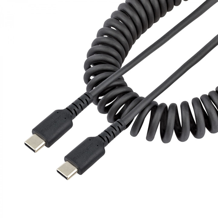 StarTech.com Cable de 1m de Carga USB C a USB C, Cable USB Tipo C Rizado de Carga Rápida y Servicio Pesado, Cable USB...