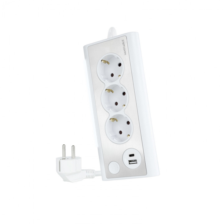 Nanocable Regleta de Sobremesa con 3 Tomas de Tierra y 2 USBÂ´s con Luz, Blanco