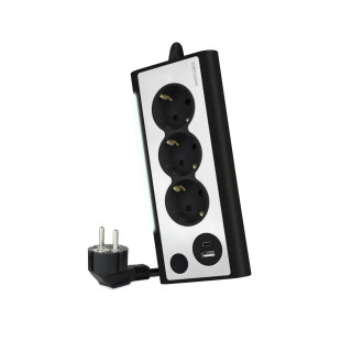 Nanocable Regleta de Sobremesa con 3 Tomas de Tierra y 2 USBÂ´s con Luz, Negro