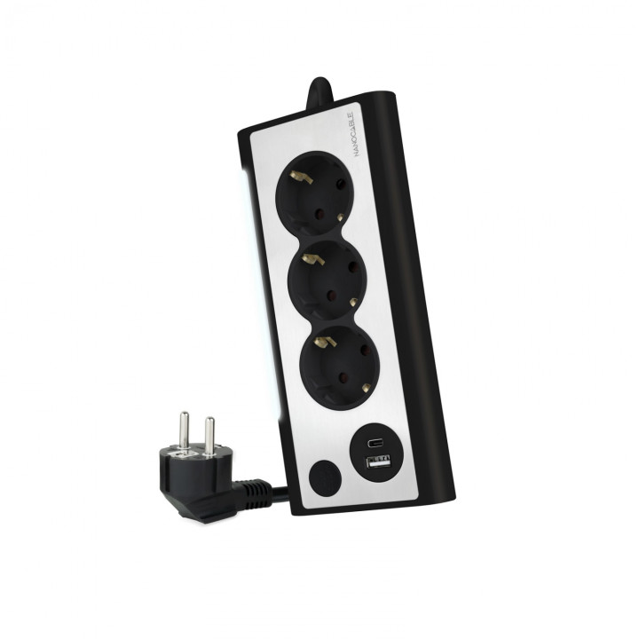 Nanocable Regleta de Sobremesa con 3 Tomas de Tierra y 2 USBÂ´s con Luz, Negro