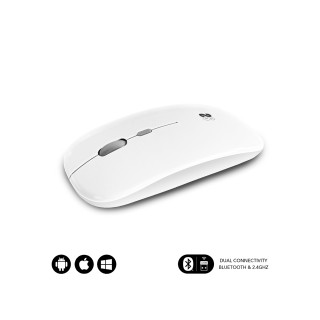 SUBBLIM Ratón Í“ptico Inalámbrico 2.4G y Bluetooth Dual Flat Mouse Recargable Blanco