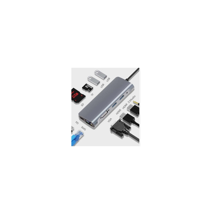 ZEROMAX Dock USB-C 10 en 1 ZM-BYL2120 Type-C 2 x HDMI 4K, LAN Gigabit