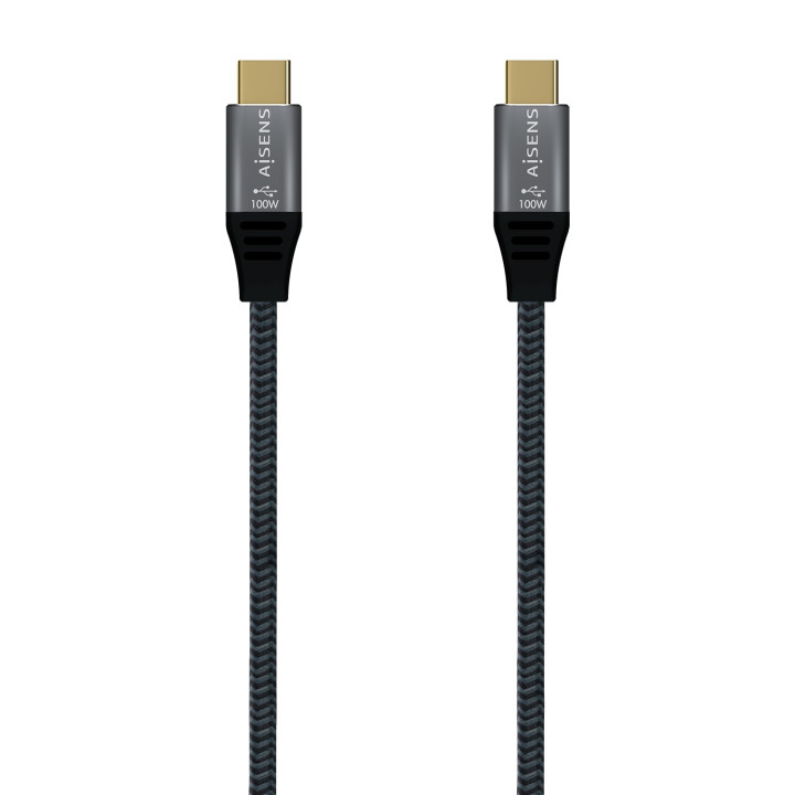 AISENS Cable USB 2.0 Aluminio 5A 100W E-Mark, USB-C/M-USB-C/M, Gris, 1.0M