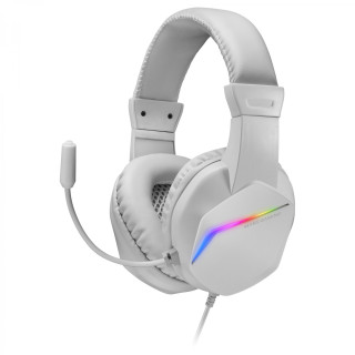 Mars Gaming MH122 Blanco, Cascos Gaming FRGB Over Ear con Micrófono, Sonido HiFi, Cancelación de Sonido, Ultraligeros,