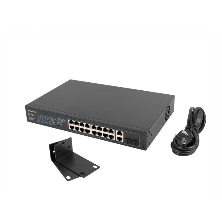 Lanberg RSFE-16P-2C-150 switch No administrado Gigabit Ethernet (10/100/1000) EnergÍ­a sobre Ethernet (PoE) 1U Negro