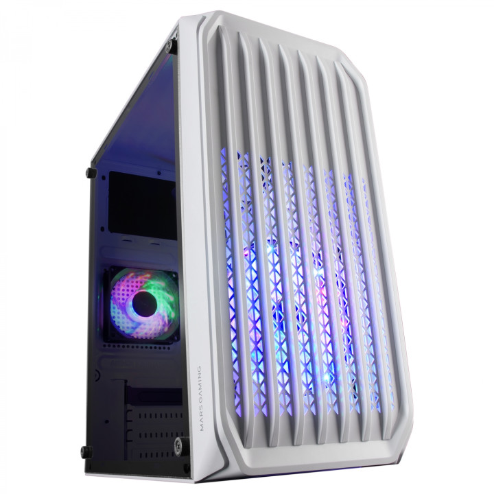 Mars Gaming MC-S2 Blanco Caja PC Compacta Gaming Micro-ATX 2 Ventiladores FRGB Raibow con Rejilla Frontal Ventana...