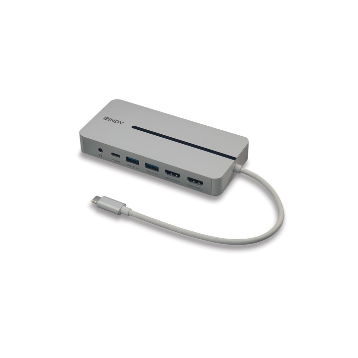 Lindy 43360 base para portátil y replicador de puertos Alámbrico USB 3.2 Gen 1 (3.1 Gen 1) Type-C Plata, Blanco