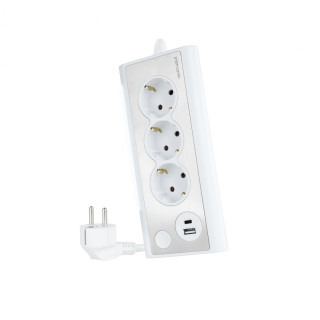 Nanocable Regleta de Sobremesa con 3 Tomas de Tierra y 2 USB´s con Luz, Blanco