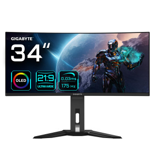GIGABYTE Monitor de juegos curvo OLED WQHD MO34WQC de 34" - 3440 x 1440, 175Hz, 0.03ms, KVM, 250 cd/m², FreeSync…