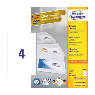 Avery 3483 etiqueta autoadhesiva Rectángulo Permanente Blanco 400 pieza(s)