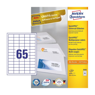 Avery 3666 etiqueta autoadhesiva Rectángulo Permanente Blanco 6500 pieza(s)