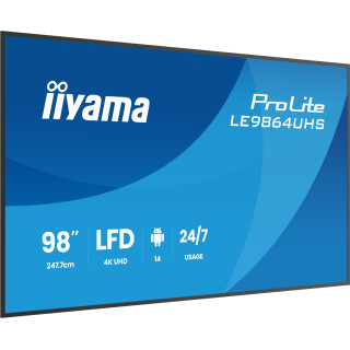 iiyama LE9864UHS-B1AG pantalla de señalización Pantalla plana para señalización digital 2,49 m (98") Wifi 500 cd / m²…