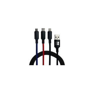 SUBBLIM Cable Premium 3 in 1 USB A - (Micro USB+Type C+Lightning) 1 m Negro, Azul, Rojo