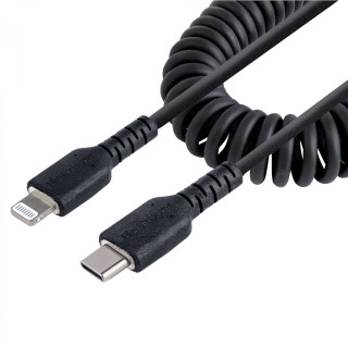 StarTech.com Cable de 50cm USB-C a Lightning MFi, Cable USB Tipo C Rizado de Carga Negro para iPhone, con Recubrimiento…