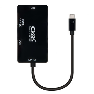 Nanocable Conversor USB-C a VGA / DVI / HÐ’Ð¬Ð¨, 3 En 1. USB-C/M-VGA/H-DVI/H-HDMI/H 4K, Negro, 10 cm