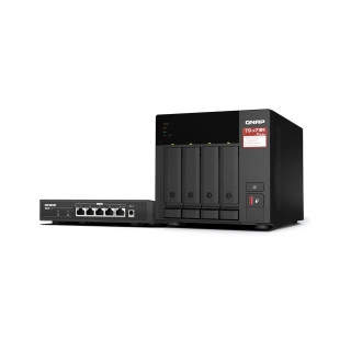 QNAP TS-473A + QSW-1105-5T Bundle Pack NAS Torre Ethernet Negro V1500B