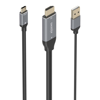 AISENS Cable Conversor Aluminio HDMI V2.0 A USB-C 4K@60HZ, HDMI/M+USB-A/M-USB-C/M, Negro, 1.8m