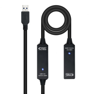 CABLE ALARGADOR NANOCABLE USB 3.0 TIPO-A MACHO A USB TIPO-A HEMBRA CON AMPLIFICADOR 10 METROS NEGRO 10.01.0312