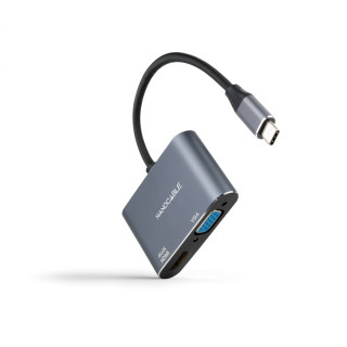 Conversor USB-C a HDMI/VGA 15 cm, Gris