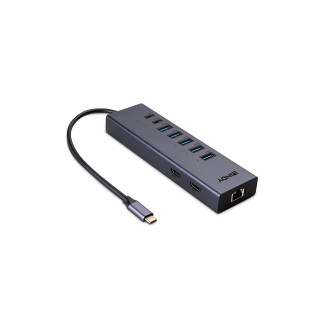 Lindy 43373 base para portátil y replicador de puertos Alámbrico USB 3.2 Gen 2 (3.1 Gen 2) Type-C Gris
