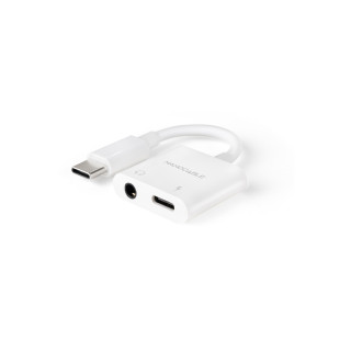Nanocable Adaptador de Audio USB-C/M a Jack 3.5/H + USB-C/H PD 60W, 11.5 cm, Blanco