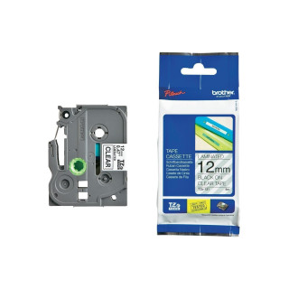 CINTA LAMINADA BROTHER TEXTO NEGRO SOBRE FONDO TRANSPARENTE ANCHO 12MM LONGITUD 8M GRIS TZE131