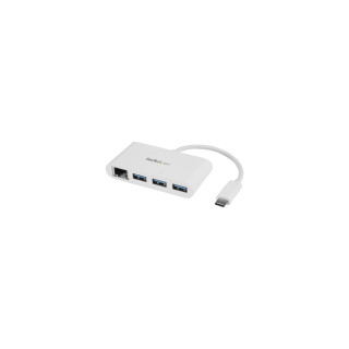 StarTech.com Concentrador USB 3.0 de 3 Puertos con USB-C y Ethernet Gigabit - Hub Ladrón de USB Convencional - Blanco