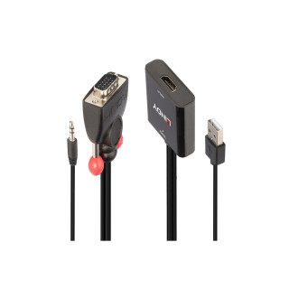 Lindy 38284 adaptador de cable de vídeo VGA (D-Sub) + 3,5mm HDMI + USB Negro