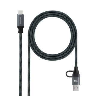 Nanocable Cable USB 3.2 Gen2x2 20Gbps 5A/100W, USB-C+USB-A/M a USB-C/M, Gris/Negro, 1m