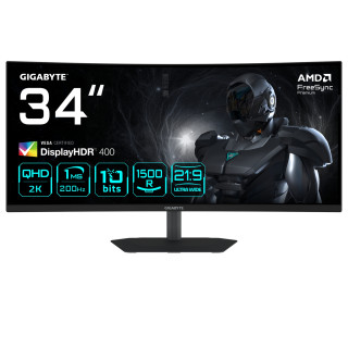 GIGABYTE G34WQC2 Monitor Gaming Curvo 34” WQHD - 3440 x 1440, 1500R, 200Hz, 1ms, 450 cd/m², AMD FreeSync Premium,...