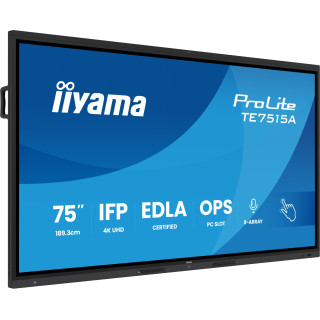 iiyama TE7515A-B1AG pantalla de señalización Panel plano interactivo 190,5 cm (75") Wifi 550 cd / m² 4K Ultra HD Negro