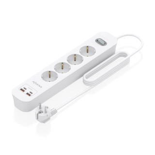 AISENS Regleta de Enchufes Multifuncion con 4 Tomas + Cargador PD3.0 20W 2xUSB-C, 2xUSB-A, 1.4m, Blanco