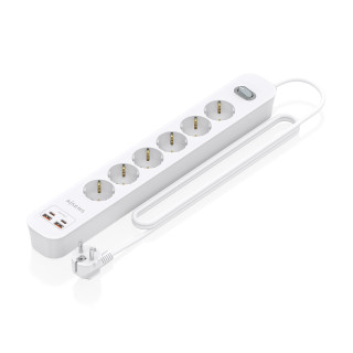 AISENS Regleta de Enchufes Multifuncion con 6 Tomas + Cargador PD3.0 20W 2xUSB-C, 2xUSB-A, 1.4m, Blanco