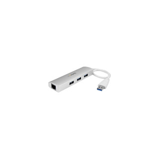 StarTech.com Hub Concentrador de 3 Puertos USB 3.0 con Adaptador de Red Ethernet Gigabit Plata Blanco