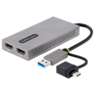 StarTech.com Adaptador de USB a HDMI Doble, USB A/C a 2 Pantallas HDMI (1x 4K30Hz, 1x 1080p), Dongle Integrado USB-A a