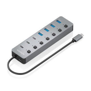 AISENS Hub USB3.2 Gen2 10G USB-C, USB-C/M-4xUSB-A/H+3xUSB-C/H+1xUSB-C/H PD3.0 100W, Gris, 30cm