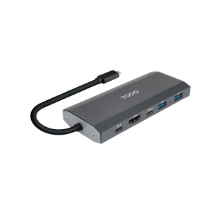 TooQ Caja externa para SSD M.2 NGFF/NVMe + HUB USB 3.2 Gen2 con 1xUSB-C/PD + 2xUSB-A + USB-C + HDMI, Gris