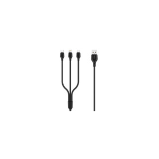 PINBOX Cable Carga Rápida 3 en 1 Micro USB + Tipo C + Lightning a USB Negro NB103