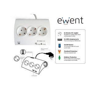 REGLETA EWENT 5 TOMAS SCHUKO 2 USB EW3935
