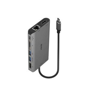 Lindy 43323 base para portátil y replicador de puertos Alámbrico USB 3.2 Gen 1 (3.1 Gen 1) Type-C Negro, Gris
